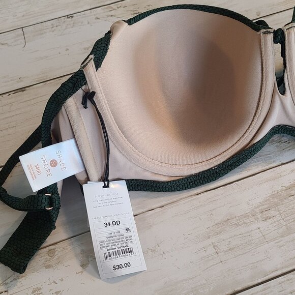 Shade and Shore Olive Green Underwire Support Bikini Top 34DD Swimwear NEW Beach - Picture 3 of 6